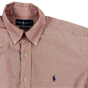 Ralph Lauren Classic Fit Orange & Blue‎ Plaid Short Sleeve Button Down Medium